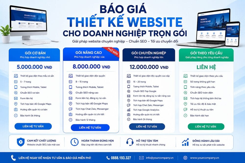 Báo Giá Thiết Kế Website Cho Doanh Nghiệp Trọn Gói