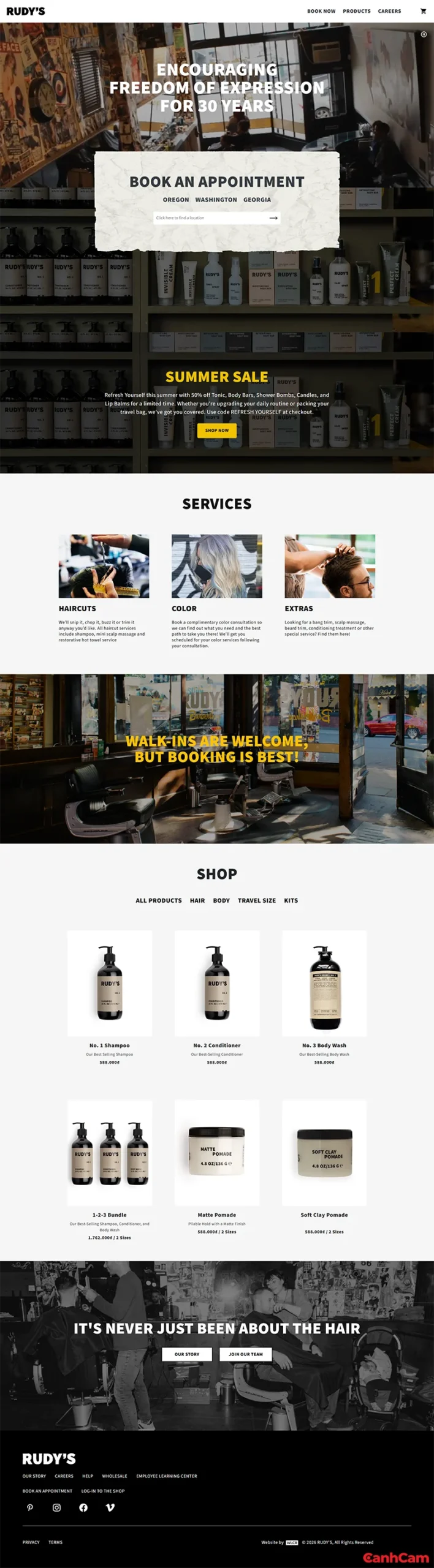 Thiết kế website barbershop, hair salon của Rudy theo phong cách tối giản tập trung vào tính năng
