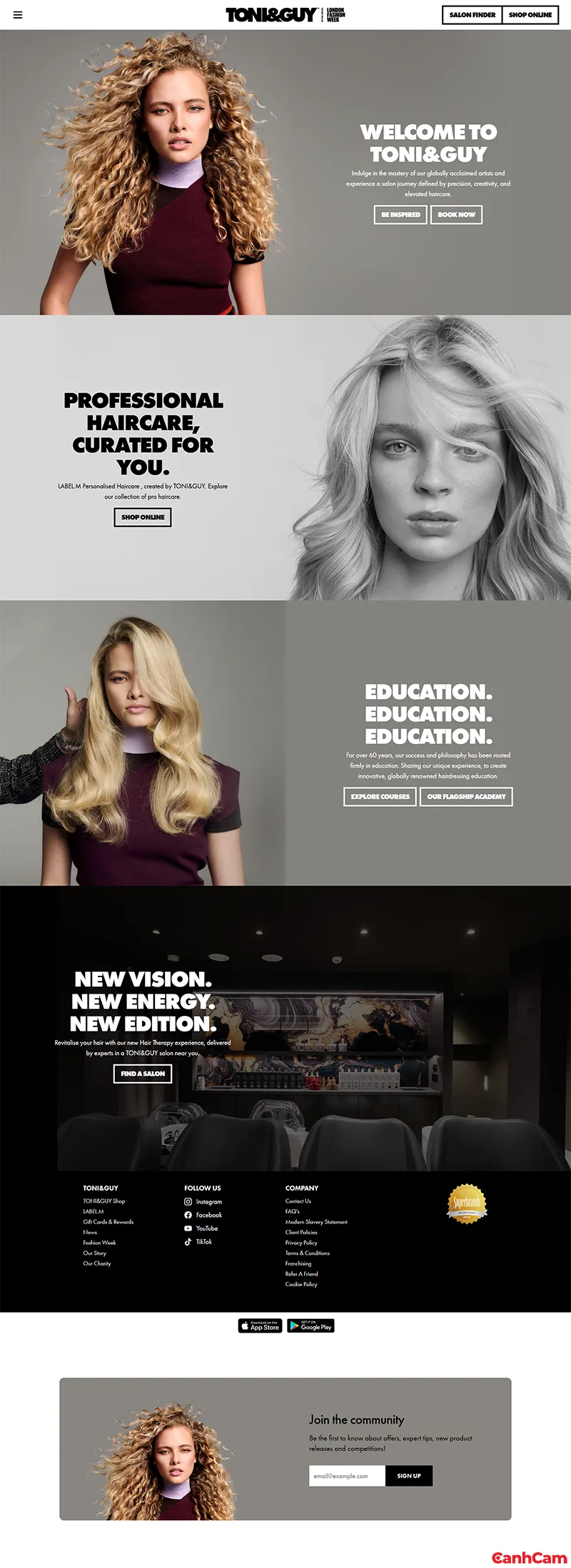 Thiết kế website hair salon của Toni&Guy theo phong cách hiện đại, thanh lịch và sang trọng